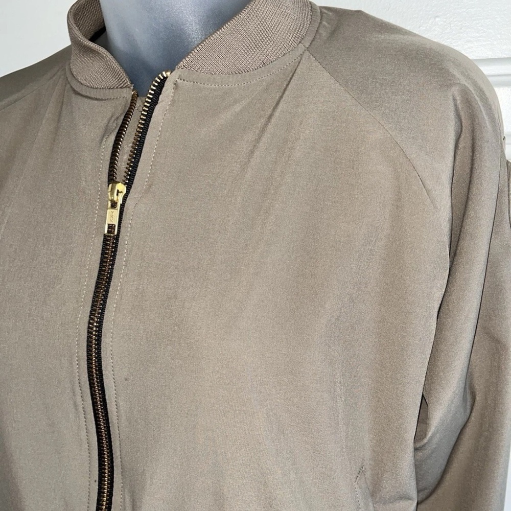 Albion Fit Khaki Bomber Jacket with Gold Accents zippers.  Like new!